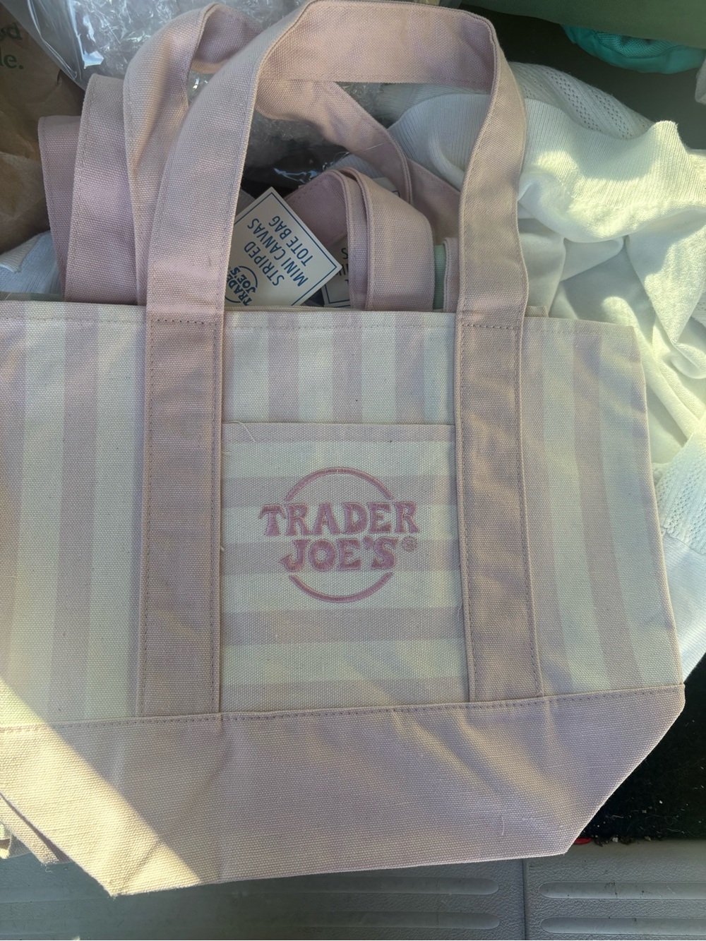 Trader Joe's Pink Stripe Canvas mini Tote Bag